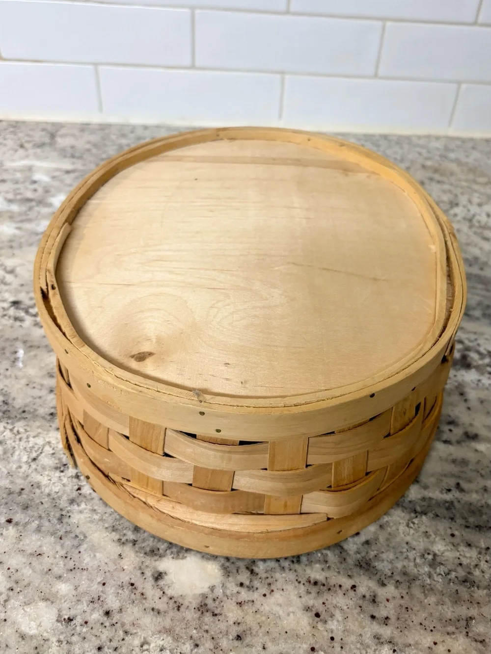 Vintage Round Woven Wood Basket Primitive Farmhouse Decor 10.5”